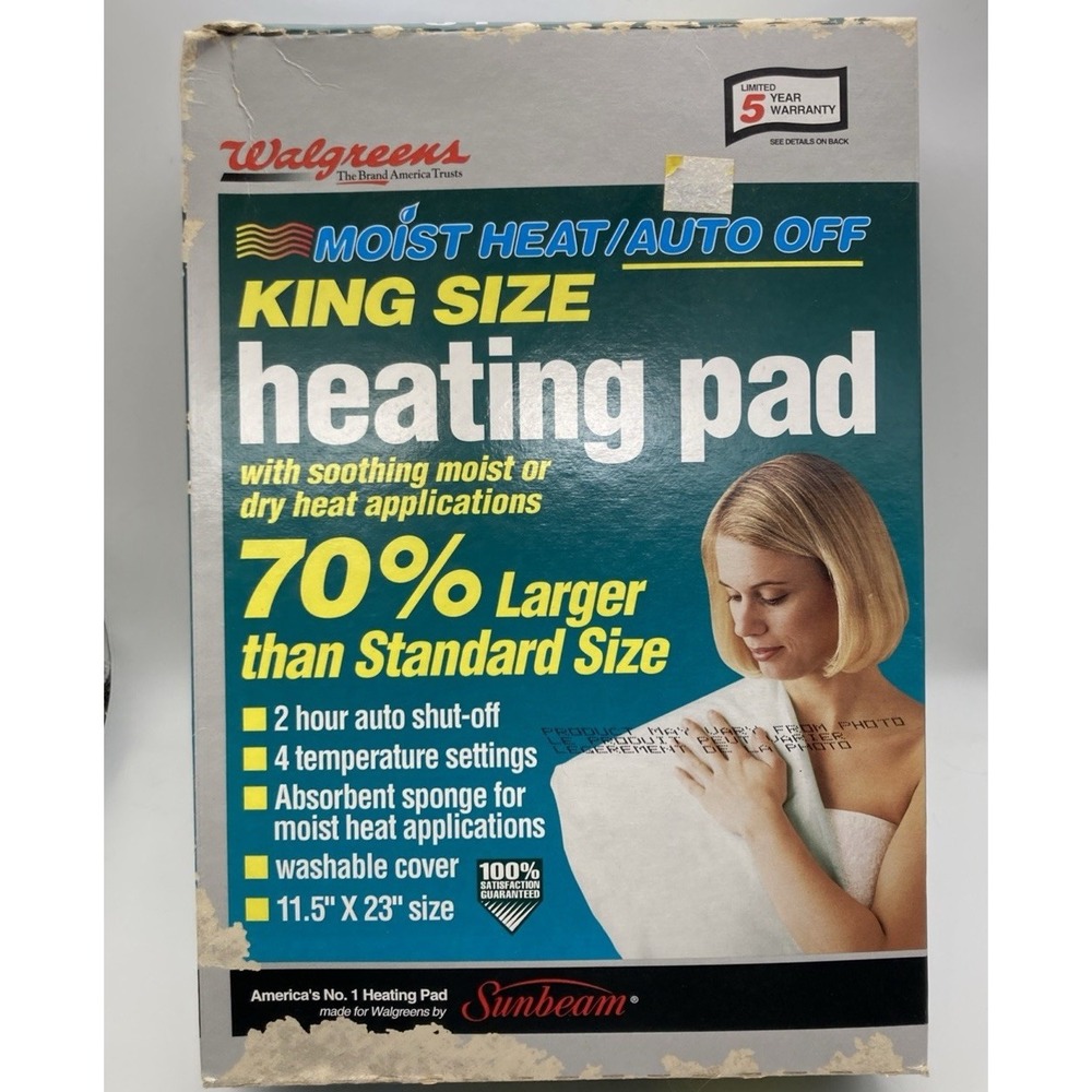 Vintage 1990's WALGREENS KING SIZE HEATING PAD 2 HOURS AUTO OFF 4 SETTINGS New